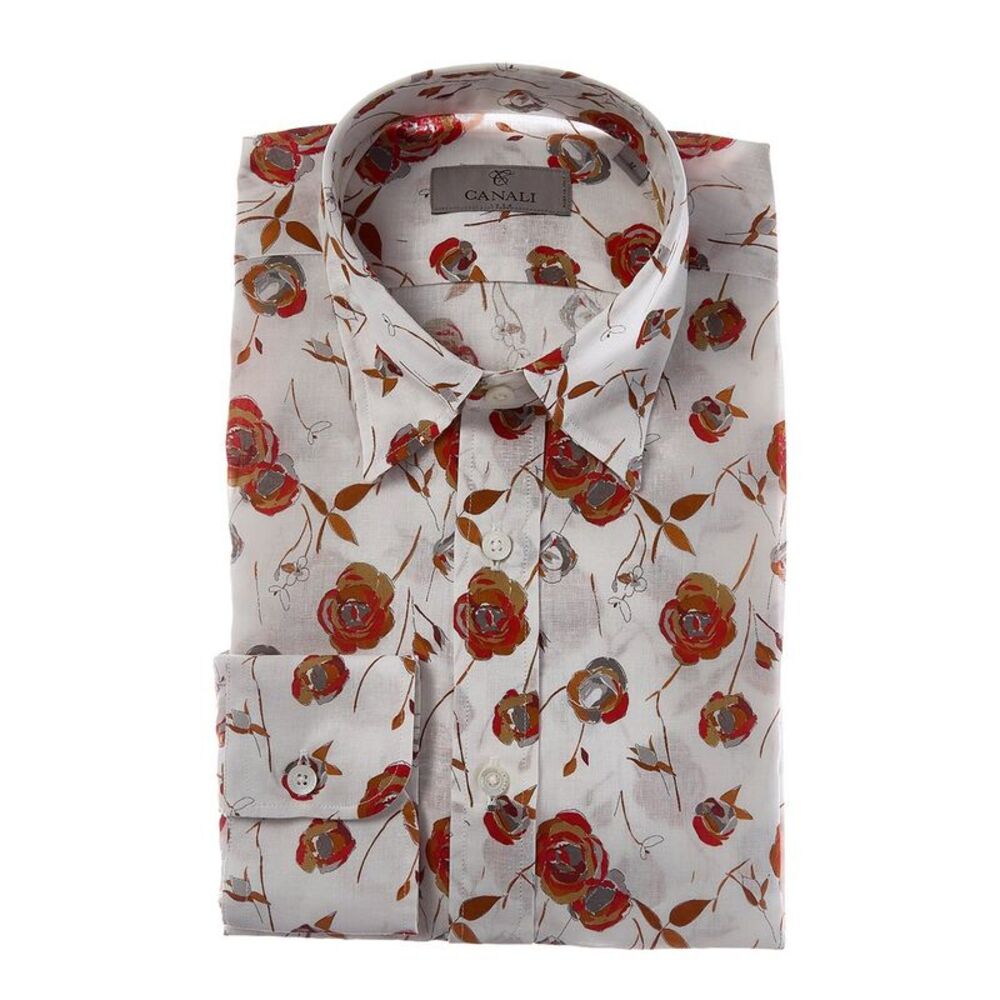 Canali Mens  Linen-Blend Dress Shirt, Red